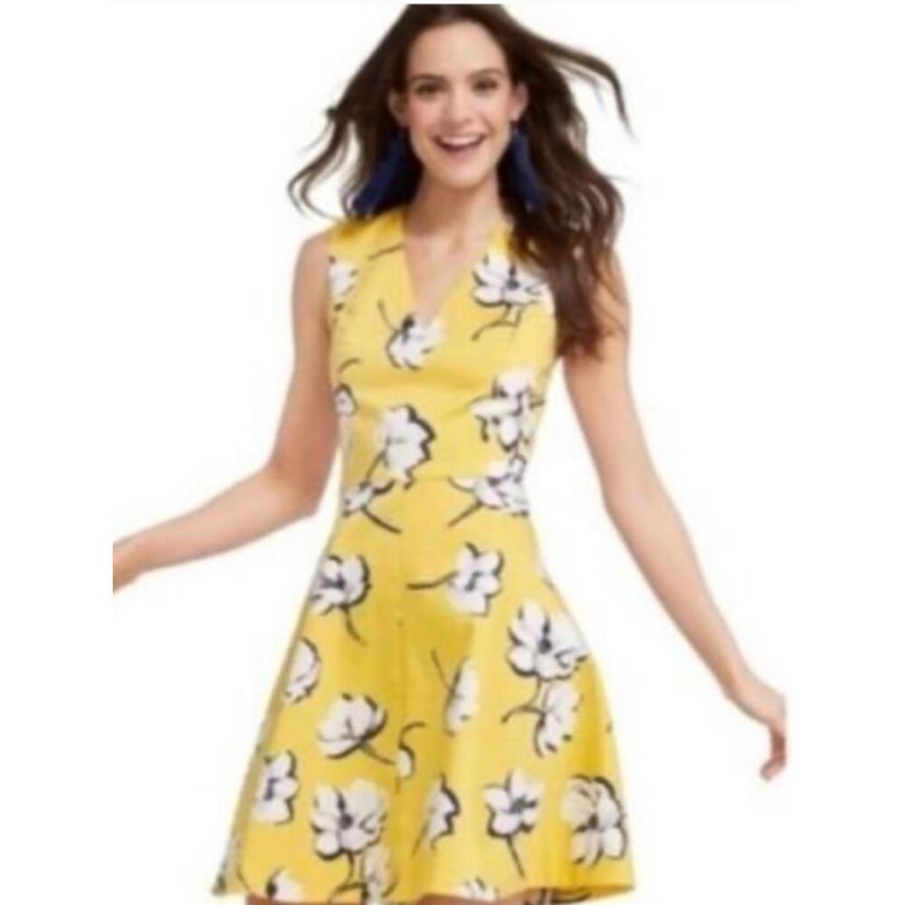 Draper James Yellow Floral V-Neck Sleeveless Midi Dress